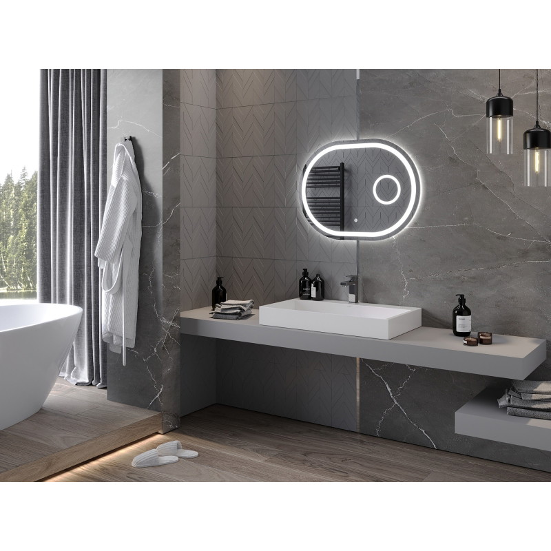 Mexen Umba apšviestas vonios veidrodis su kosmetiniu veidrodžiu 80 x 60 cm, LED 6000K, antifog - 9822-080-060-611-00