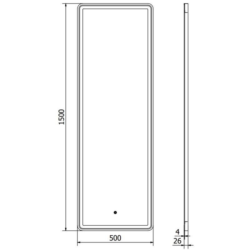 Mexen Coro vonios kambario veidrodis su apšvietimu 50 x 150 cm, LED 6000K, anti-garinimas, juodas rėmelis