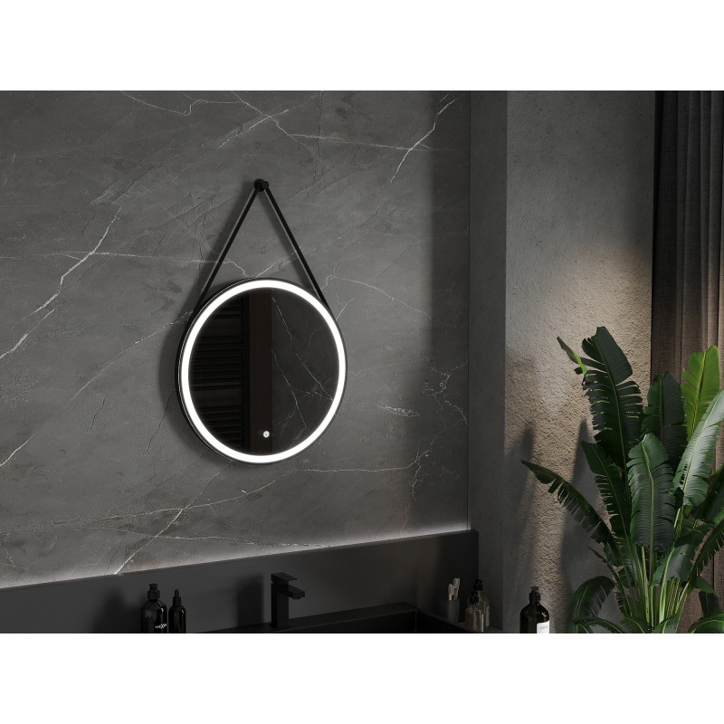 Mexen Reni apšviestas vonios veidrodis, apvalus 60 cm, LED 6000K, apsauga nuo rasojimo, juodas rėmas - 9812-060-060-611-70