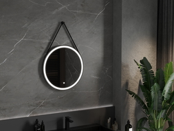 Mexen Reni apšviestas vonios veidrodis, apvalios 60 cm, LED 6000K, apsauga nuo garų, juodas rėmas - 9812-060-060-611-70