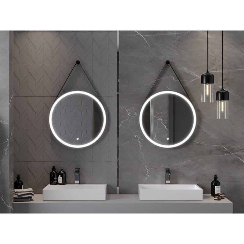 Mexen Reni apšviestas apvalus vonios veidrodis, 60 cm, LED 6000K, be rasos, juodas rėmas - 9812-060-060-611-70