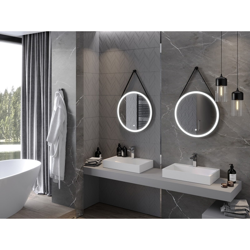 Mexen Reni apšviestas apvalus vonios veidrodis, 60 cm, LED 6000K, be rasos, juodas rėmas - 9812-060-060-611-70