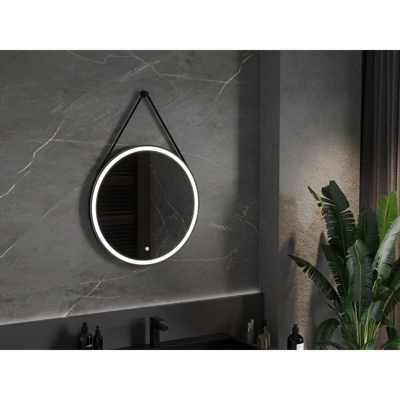 Mexen Reni apšviestas vonios veidrodis, apvalus, 70 cm, LED 6000K, antifog, juodas rėmas - 9812-070-070-611-70