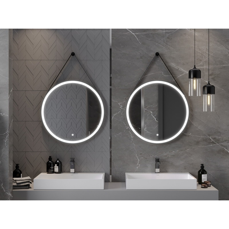 Mexen Reni apšviestas vonios veidrodis, apvalus 70 cm, LED 6000K, anti-rūkas, juodas rėmas - 9812-070-070-611-70