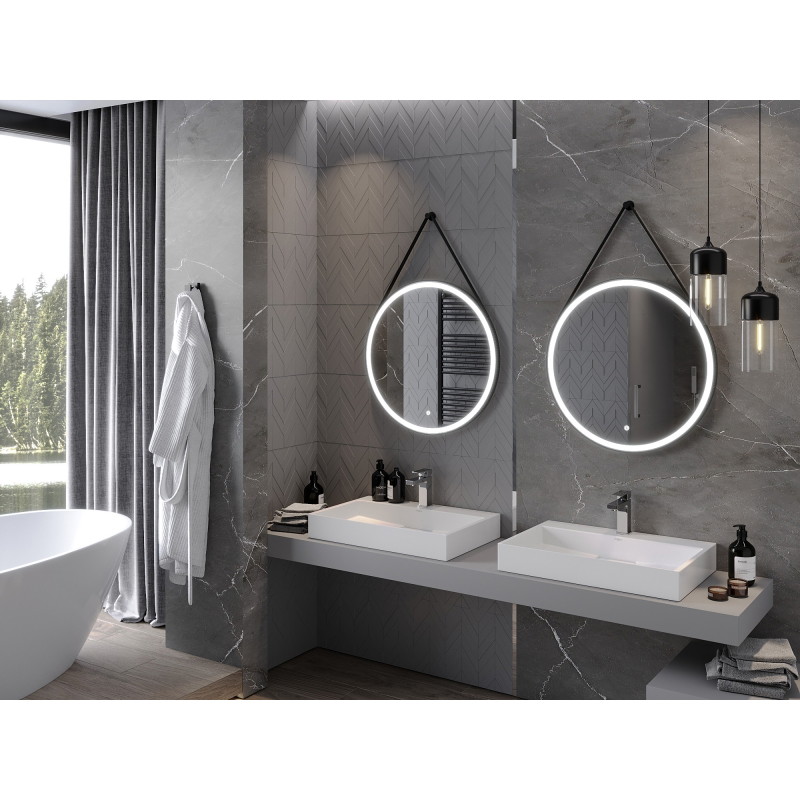 Mexen Reni apšviestas vonios veidrodis, apvalus 70 cm, LED 6000K, garų stoka, juodas rėmas - 9812-070-070-611-70