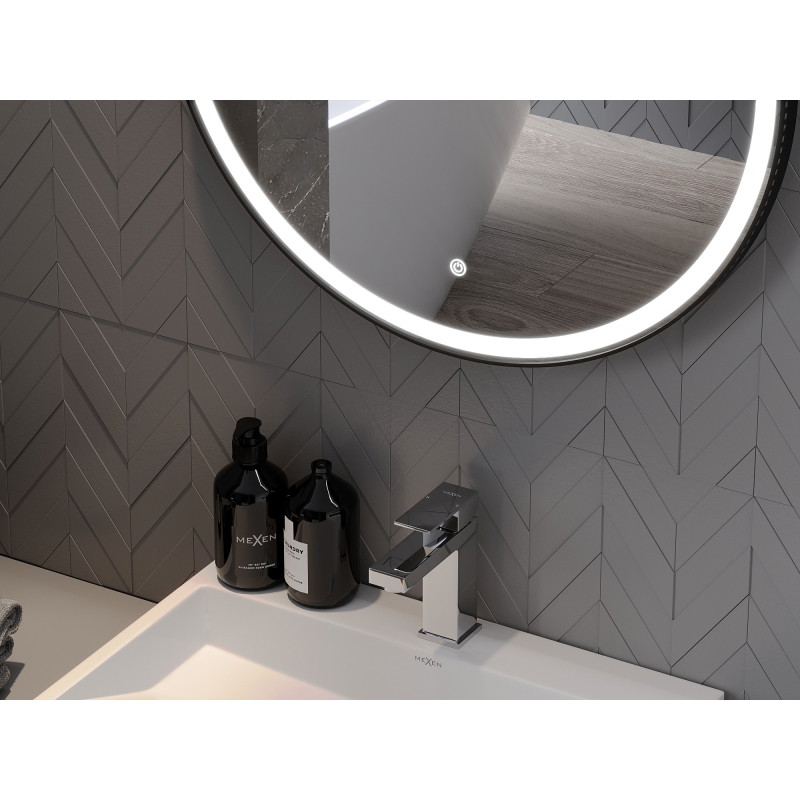 Mexen Reni apšviestas vonios kambario veidrodis, apvalus 80 cm, LED 6000K, antifog, juodas rėmas - 9812-080-080-611-70
