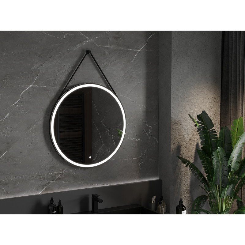 Mexen Reni apšviestas vonios veidrodis, apvalus, 80 cm, LED 6000K, nuo rasojimo, juodas rėmas - 9812-080-080-611-70