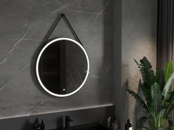 Mexen Reni apšviestas vonios kambario veidrodis, apvalus 80 cm, LED 6000K, antifog, juodas rėmas - 9812-080-080-611-70