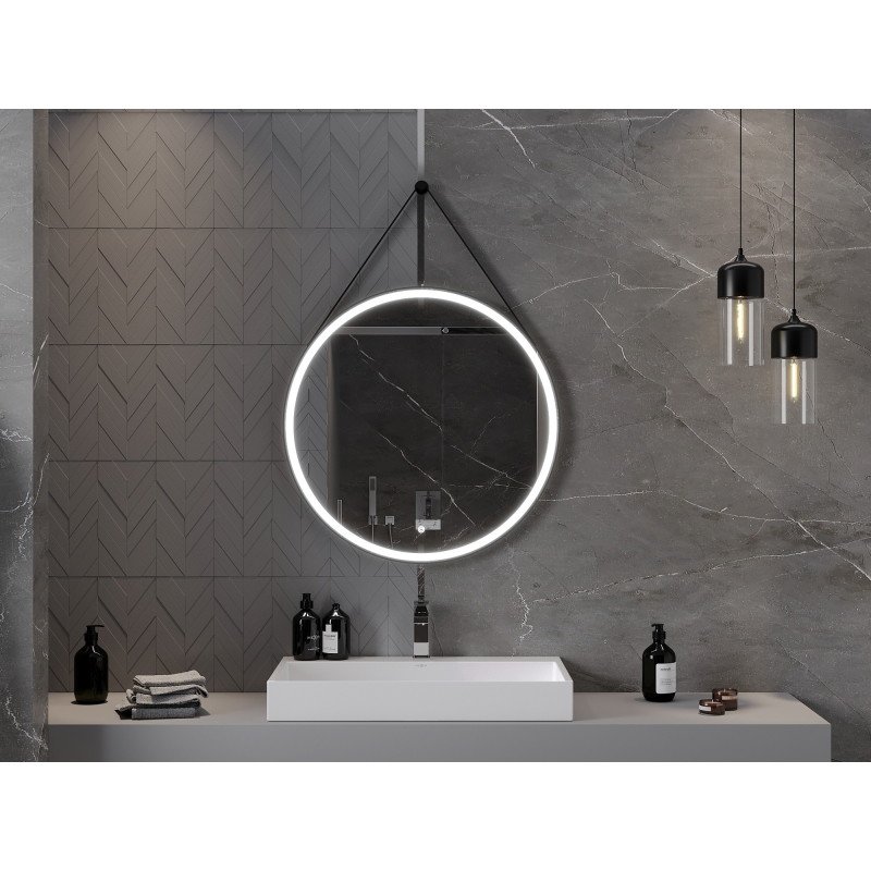 Mexen Reni apšviestas vonios kambario veidrodis, apvalus 80 cm, LED 6000K, antifog, juodas rėmas - 9812-080-080-611-70
