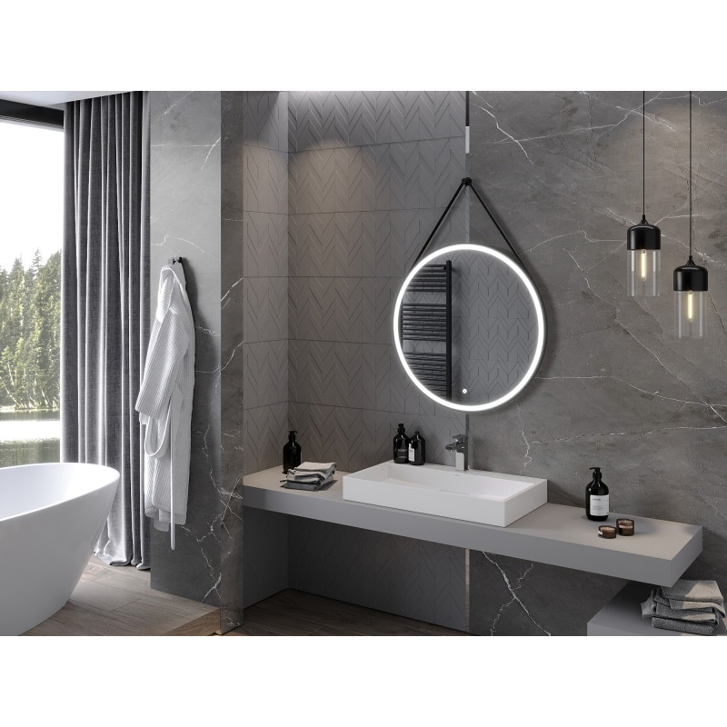 Mexen Reni apšviestas vonios kambario veidrodis, apvalus 80 cm, LED 6000K, antifog, juodas rėmas - 9812-080-080-611-70