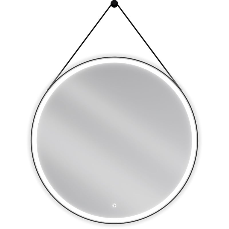 Mexen Reni apšviestas vonios veidrodis, apvalus, 90 cm, LED 6000K, anti-rūkas, juodas rėmas - 9812-090-090-611-70