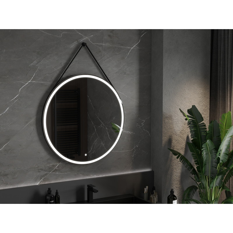 Mexen Reni apšviestas vonios veidrodis, apvalus 90 cm, LED 6000K, anti-garu, juodas rėmas - 9812-090-090-611-70