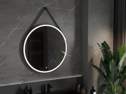 Mexen Reni apšviestas vonios veidrodis, apvalus, 90 cm, LED 6000K, anti-rūkas, juodas rėmas - 9812-090-090-611-70