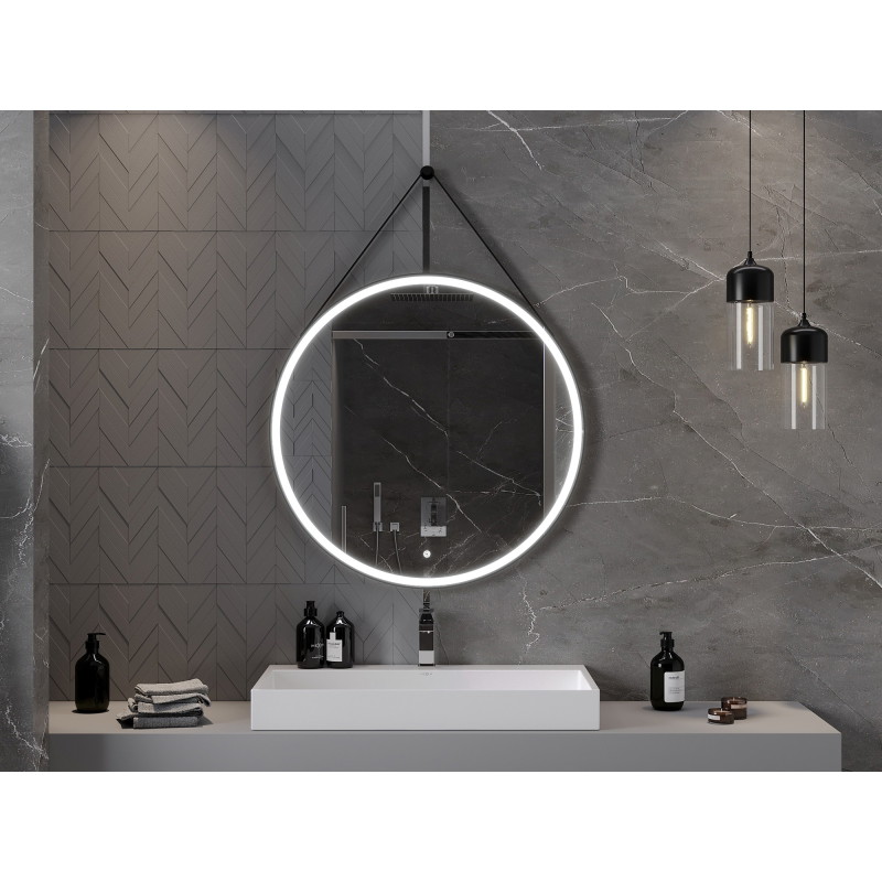 Mexen Reni apšviestas vonios veidrodis, apvalus 90 cm, LED 6000K, apsauga nuo rasojimo, juodas rėmas - 9812-090-090-611-70