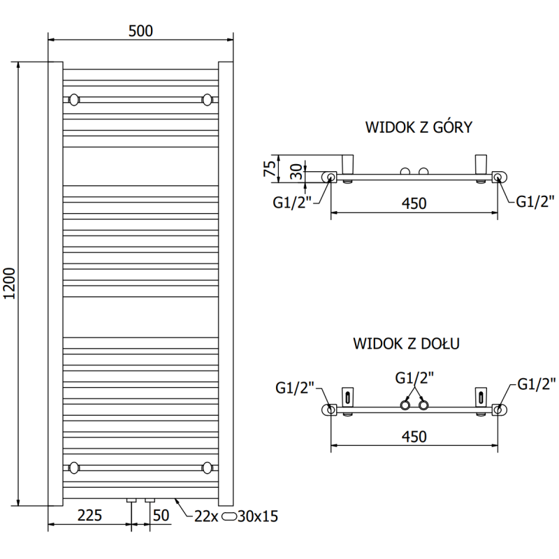 Mexen Hades vonios kambario radiatorius 1200 x 500 mm, 570 W, antracitas - W104-1200-500-00-66