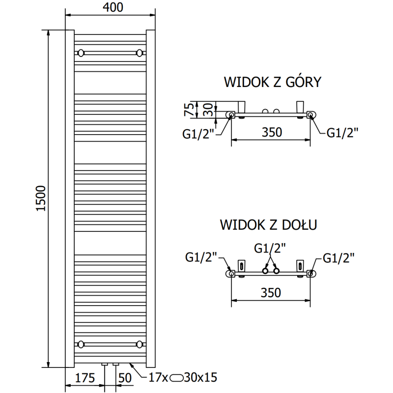 Mexen Hades vonios kambario radiatorius 1500 x 400 mm, 583 W, baltas - W104-1500-400-00-20