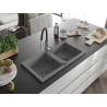 Mexen Mario granitinė dviejų skyrių plautuvė su virtuviniu maišytuvu Aster, pilka - 6504-71-73450-07-B