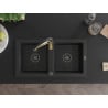 Mexen Mario granitinė dviejų skyrių plautuvė su virtuviniu maišytuvu Aster, juoda/sidabrinė metalo spalva