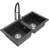 Mexen Mario granito plautuvė su dviem dubenimis ir virtuviniu maišytuvu Aster, juoda su taškeliais - 6504-76-73450-07