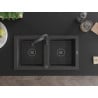 Mexen Mario granitinė dviejų skyrių plautuvė su virtuviniu maišytuvu 'Aster', juoda su taškeliais - 6504-76-73450-70-B