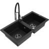 Mexen Mario granito plautuvas 2 skyrių su virtuviniu maišytuvu Aster, juodas - 6504-77-73450-07-B