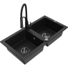 Mexen Mario dviejų skyrių granito plautuvė su virtuviniu maišytuvu Aster, juoda - 6504-77-73450-70-B