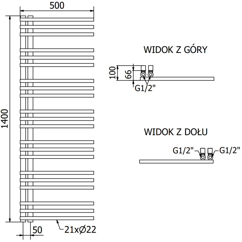 Mexen Neptun dekoratyvinis vonios radiatorius 1400 x 500 mm, 532 W, baltas - W101-1400-500-00-20