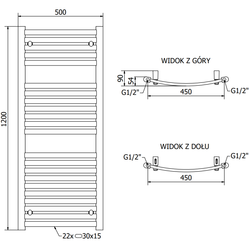 Mexen Helios vonios radiatorius 1200 x 500 mm, 567 W, baltas - W103-1200-500-00-20