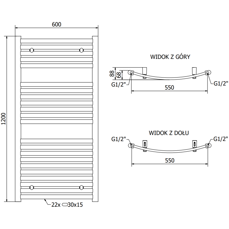 Mexen Helios vonios radiatorius 1200 x 600 mm, 563 W, baltas - W103-1200-600-00-20