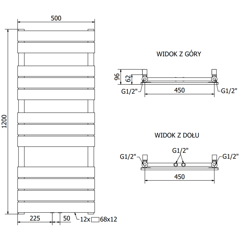 Mexen Ceres vonios radiatorius 1200 x 500 mm, 610 W, baltas - W111-1200-500-00-20
