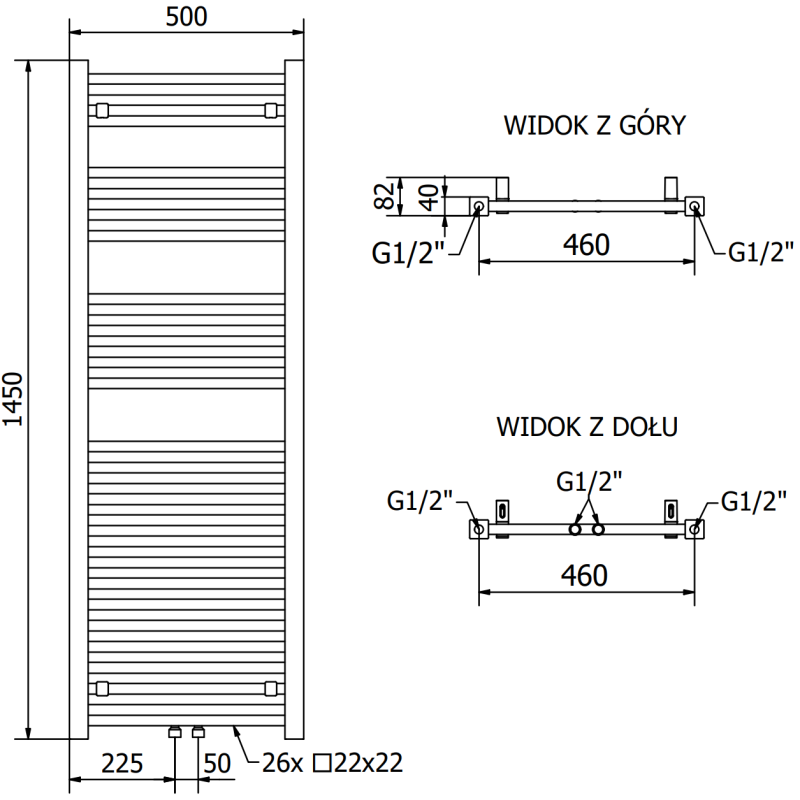 Mexen Pluton vonios kambario radiatorius 1450 x 500 mm, 721 W, baltas - W106-1450-500-00-20