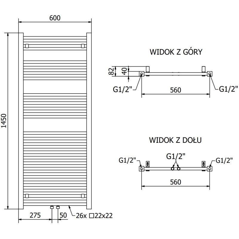 Mexen Pluton vonios kambario radiatorius 1450 x 600 mm, 835 W, juodas - W106-1450-600-00-70