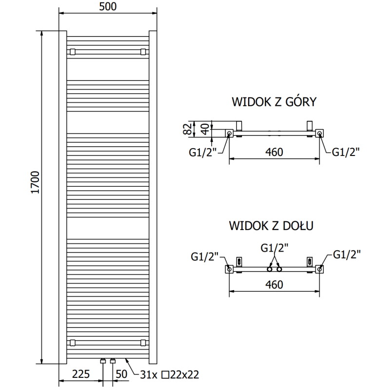 Mexen Pluton vonios radiatorių 1700 x 500 mm, 855 W, baltas - W106-1700-500-00-20