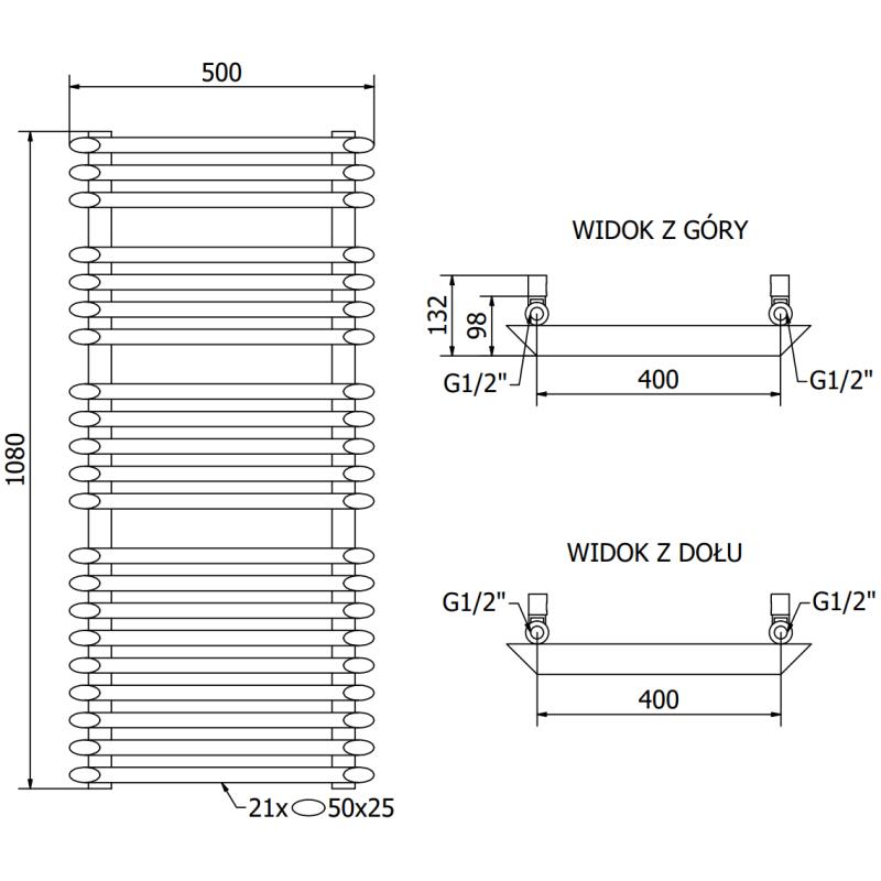Mexen Akan vonios kambario radiatorius 1080 x 500 mm, 784 W, baltas - W121-1080-500-00-20