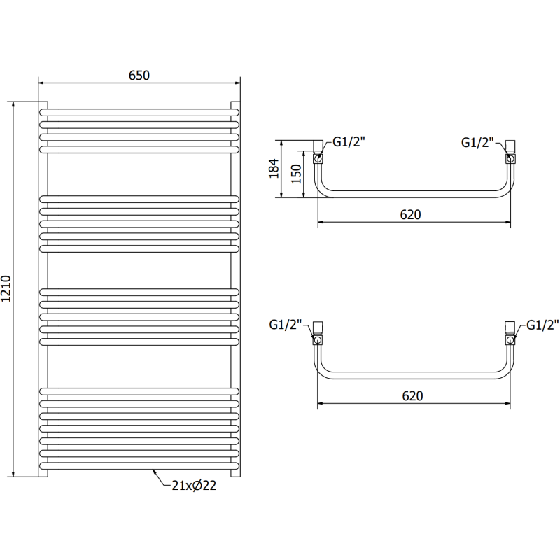 Mexen Apollo vonios kambario radiatorius 1210 x 650 mm, 716 W, baltas - W117-1210-650-00-20