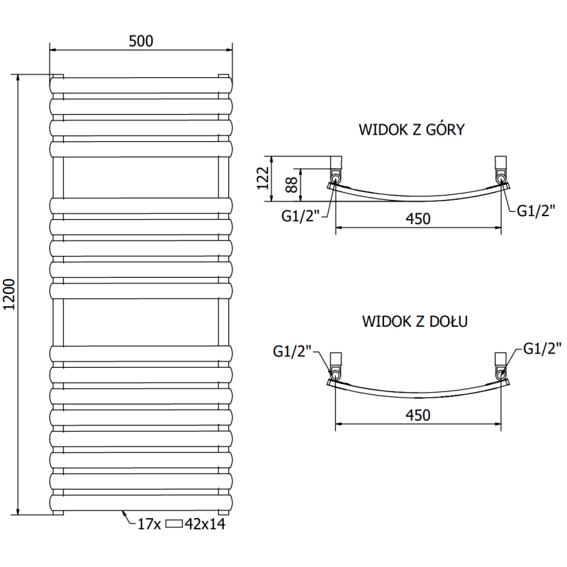 Mexen Bachus vonios kambario radiatorius 1200 x 500 mm, 619 W, baltas - W109-1200-500-00-20