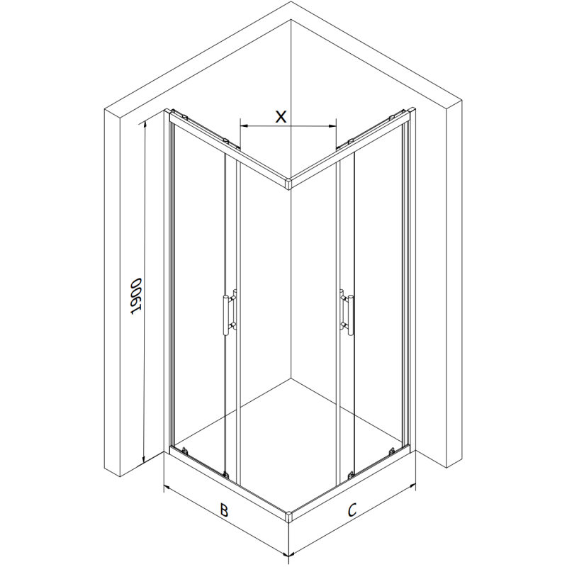 Mexen Rio kvadratinė dušo kabina 90 x 90 cm, skaidri, juoda + dušo padėklas Flat, baltas - 860-090-090-70-00-4010B