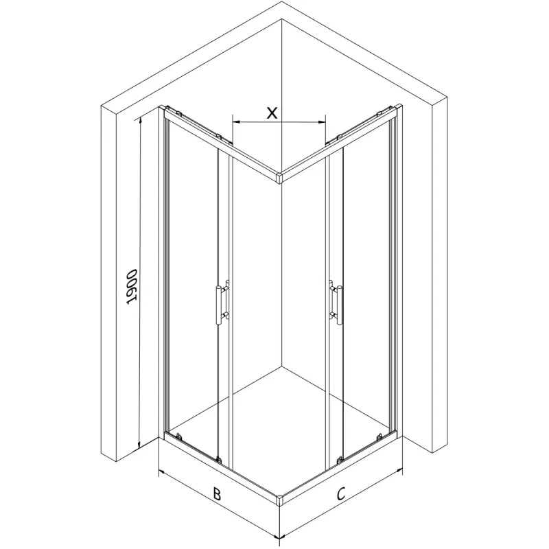 Mexen Rio kvadratinė dušo kabina 90 x 90 cm, baltos juostos, chromas - 860-090-090-01-20