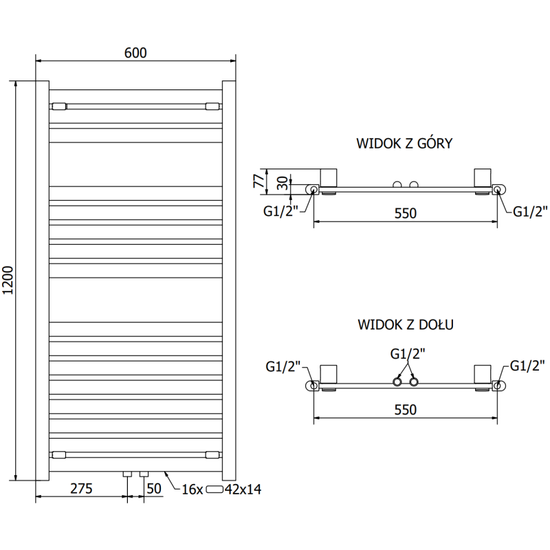 Mexen Uran vonios kambario radiatorius 1200 x 600 mm, 623 W, juodas - W105-1200-600-00-70