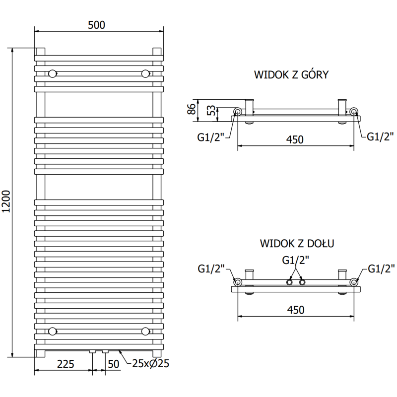 Mexen Sol vonios radiatorius 1200 x 500 mm, 569 W, baltas - W125-1200-500-00-20