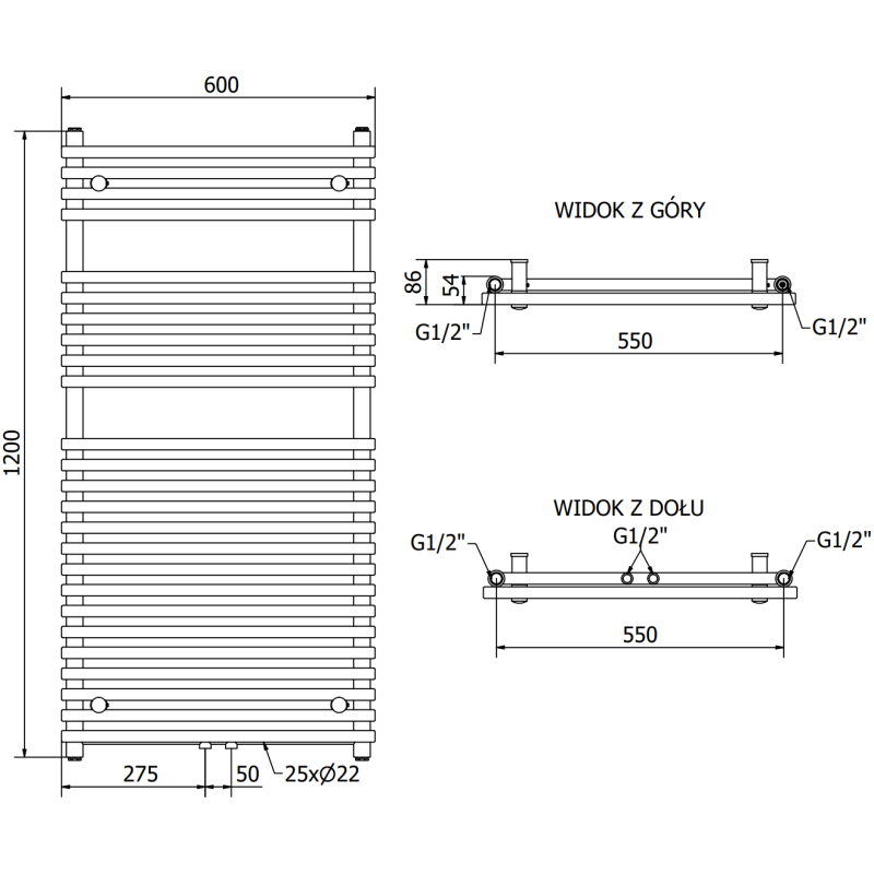 Mexen Sol vonios radiatorius 1200 x 600 mm, 658 W, baltas - W125-1200-600-00-20