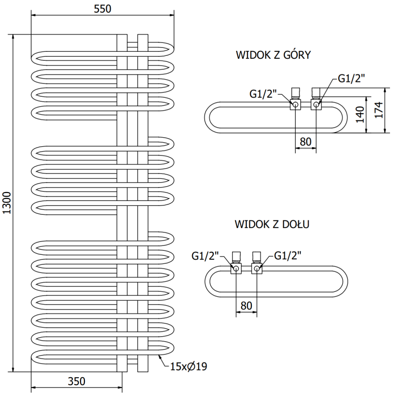 Mexen Ops vonios radiatorius 1300 x 550 mm, 694 W, juodas - W122-1300-550-00-70