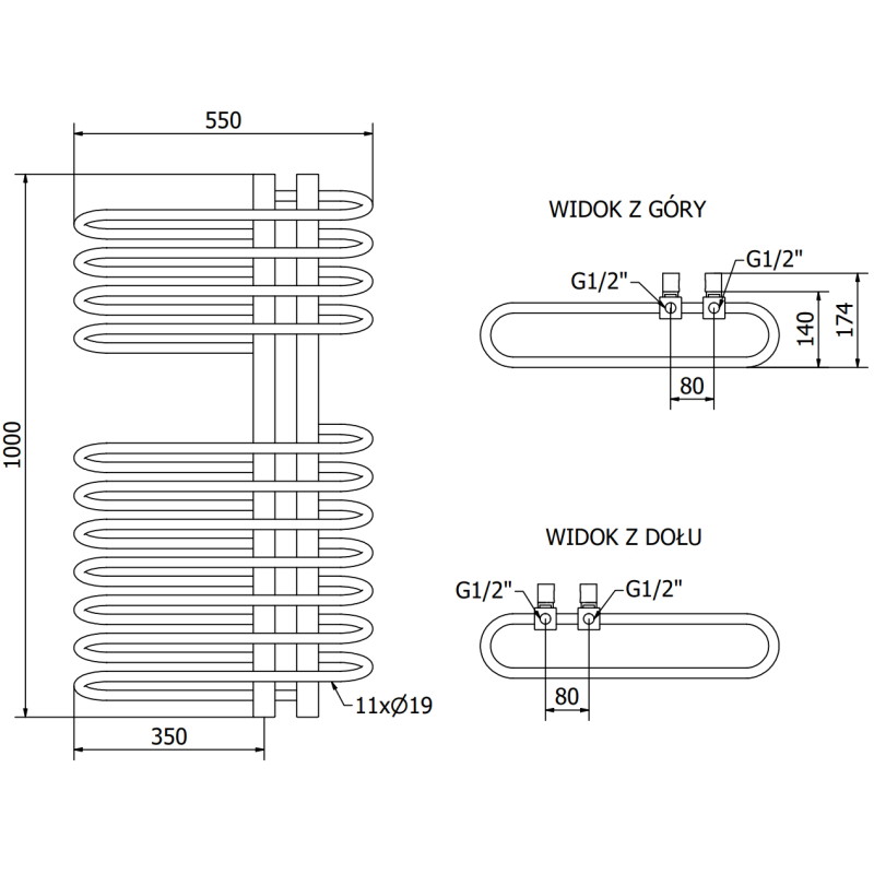 Mexen Ops vonios kambario radiatorius 1000 x 550 mm, 517 W, baltas - W122-1000-550-00-20