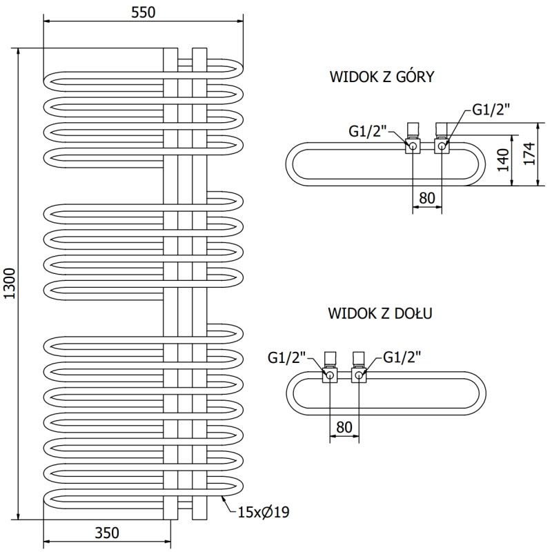 Mexen Ops vonios radiatorius 1300 x 550 mm, 694 W, baltas - W122-1300-550-00-20