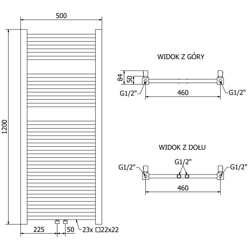 Mexen Pluton vonios radiatorių 1200 x 500 mm, 493 W, auksinis - W106-1200-500-00-50