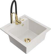 Mexen Vito granitinis virtuvės kriauklė su 1 kamera ir virtuviniu maišytuvu Aster, baltas - 6503-20-73450-57-G