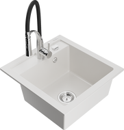 Mexen Vito granitinis vienos kameros plautuvė su virtuviniu maišytuvu Aster, baltas - 6503-20-73450-07