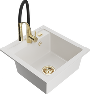 Mexen Vito vienos kameros granitinė plautuvė su virtuvės maišytuvu Aster, baltas - 6503-20-73450-57-B