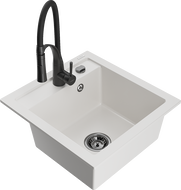 Mexen Vito granito virtuvės kriauklė su viena dubeniu ir virtuvės maišytuvu Aster, balta - 6503-20-73450-70-B