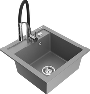Mexen Vito vienos kameros granitinė plautuvė su virtuviniu maišytuvu Aster, pilka - 6503-71-73450-07